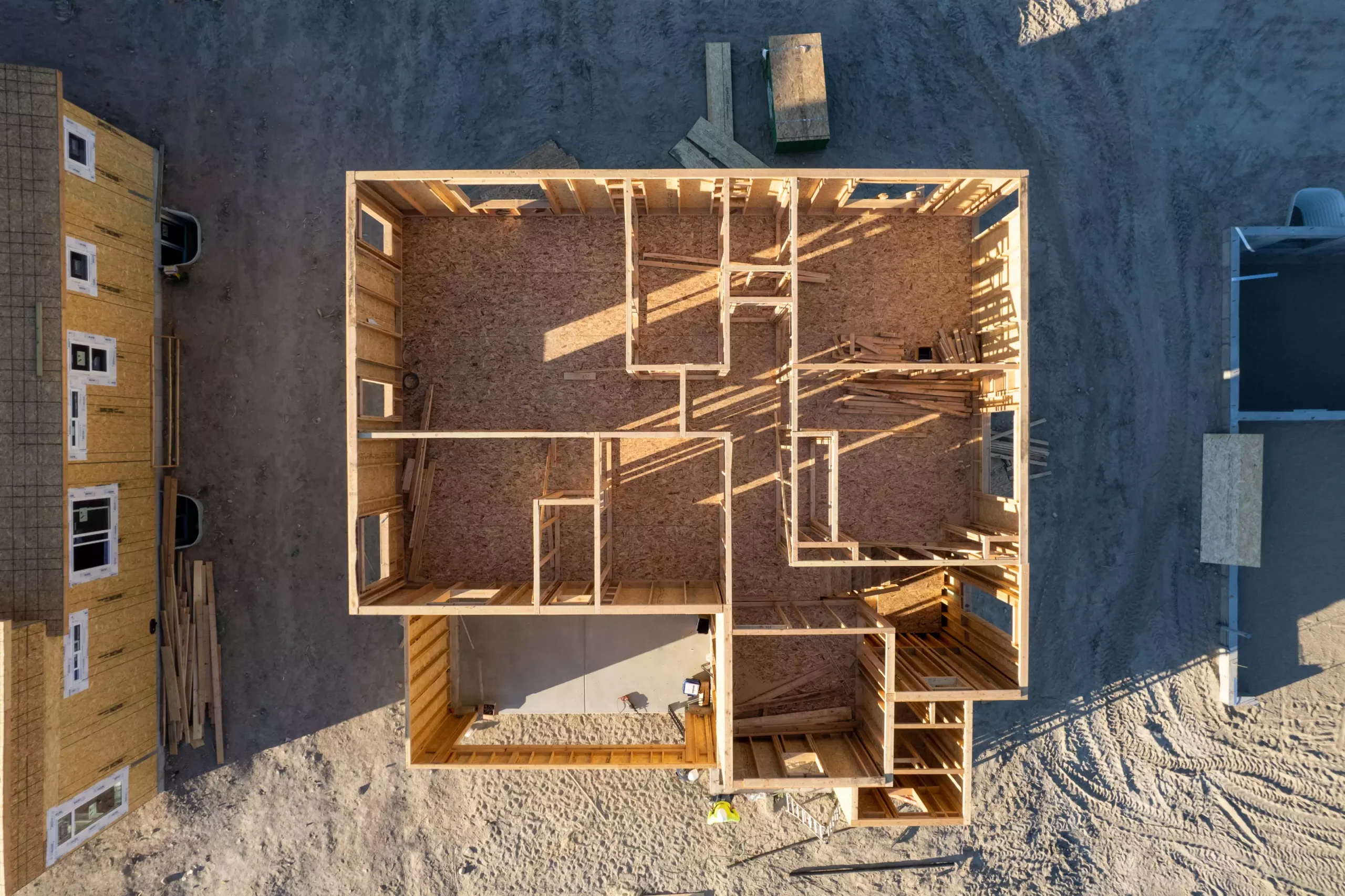 Single-family residential build aerial view